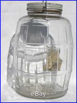 Lg. Owens-Illinois Duraglas Barrel-Shaped Goetze Pigs Feet Glass Jar Wood Handle