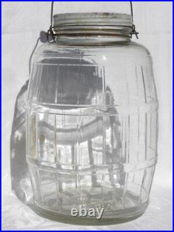 Lg. Owens-Illinois Duraglas Barrel-Shaped Goetze Pigs Feet Glass Jar Wood Handle