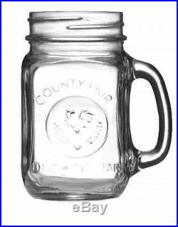 Libbey County Fair Drinking Jar with Handle, 16.5-Ounce, Clear, Set of 12