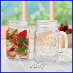 Libbey Mason Drinking Jar Glass County Fair Set of 12 Clear Handle Rooster Case
