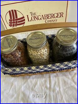 Longaberger Blue Ribbon Basket with 3 Canning Jars, protector and Liner