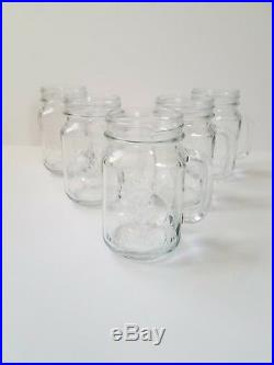 Lot 5 Count County Fair Glass Drinking Jars Cups Handle Rooster Chicken