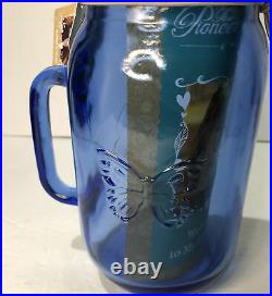 Lot Of 2 Pioneer Woman 32oz Glass Mason Jar Handle Lid & Straw Sapphire Blue