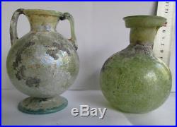 Lot Of Two Aantik Roman Glass Jar With Two Handles