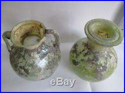 Lot Of Two Aantik Roman Glass Jar With Two Handles