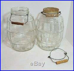 Lot of 2 Vintage 13 Glass Pickle Barrel Jars Jugs With Handles