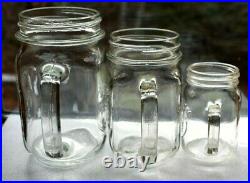 Lot of 3 Vintage Golden Harvest Mason Jars Mug Handle 3 Sizes Drinking Glasses