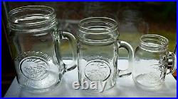 Lot of 3 Vintage Golden Harvest Mason Jars Mug Handle 3 Sizes Drinking Glasses