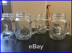 Lot of 4 Golden Harvest Drinking Jars Regular Pint Mason Glass Cups Mugs Handles