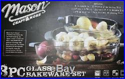 MASON CRAFT & MORE 3 Piece GLASS Bakeware Set With Handles Mason Jar Kitchen New