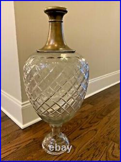 MCM Diamond thick Cut Crystal vintage Art glass Vase Gold Top 29 floral decor