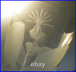 MCM RETRO MOD Venetian EMPOLI GREEN Lid & Base GLASS Apothecary Jar Etched Leaf