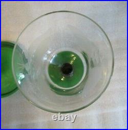 MCM RETRO MOD Venetian EMPOLI GREEN Lid & Base GLASS Apothecary Jar Etched Leaf