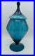 MCM Teal Peacock Blue Glass Apothecary / Candy Dish Jar withCircus Tent Lid Empoli