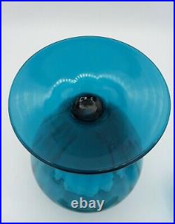 MCM Teal Peacock Blue Glass Apothecary / Candy Dish Jar withCircus Tent Lid Empoli
