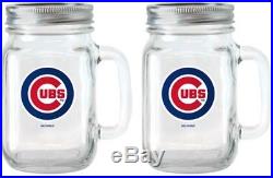 MLB 16 Oz Chicago Cubs Glass Jar With Lid And Handle, 2pk