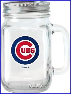 MLB 16 Oz Chicago Cubs Glass Jar With Lid And Handle, 2pk