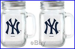 MLB 16 Oz New York Yankees Glass Jar With Lid And Handle, 2pk