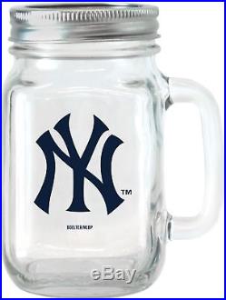 MLB 16 Oz New York Yankees Glass Jar With Lid And Handle, 2pk