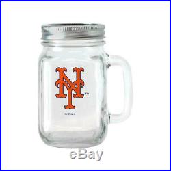 MLB 16 oz New York Mets Glass Jar with Lid and Handle, 2pk