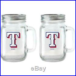 MLB 16 oz Texas Rangers Glass Jar with Lid and Handle, 2pk