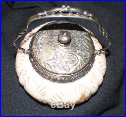MT. WASHINGTON-CROWN MILANO-SWEETMEAT JAR WithLID-HANDLE-GOLD ROSES MOTIF C 1890