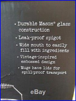 Mason Craft & More Drink Dispenser with 4 Handle Glass Jars NIB