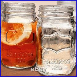 Mason Glasses Jar Mugs Set 17.5 oz 4 Pieces Drinking Set Handle Beverage Cups