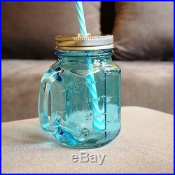 Mason Jar (Blue) Handle Lid Straw Vintage Drinking Mug Glass Party Gift Decor