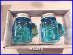Mason Jar Clear Blue Tinted Glass Salt & Pepper Shakers With Handles BPA free NIB