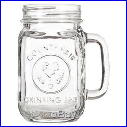 Mason Jar Drinking Glass Mug w Handle 16.5 Oz Clear Country Style Set of 12