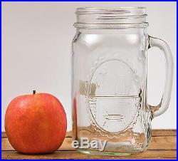 Mason Jar Drinking Mug 32oz Clear Glass Handle Country Hearth VTG Large Stein