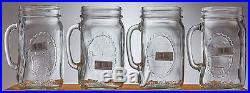 Mason Jar Drinking Mugs 32oz (Set Of 4) Clear Glass Handle Redneck Guzzler VTG