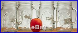 Mason Jar Drinking Mugs 32oz (Set Of 4) Clear Glass Handle Redneck Guzzler VTG