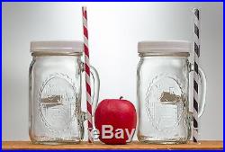 Mason Jar Mugs Lids Straws 32oz Clear Glass With Handle Red Black Country Hearth