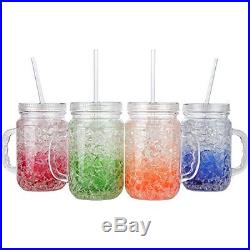 Mason Jar Mugs With Handles Lid Straws Set of 4 Color Acrylic Cold Drinking