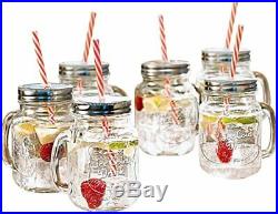 Mason Jar Mugs with Handle and Straws Old Fashioned Drinking Glass Set 6