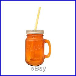 Mason Jar (Orange) Handle Lid Straw Vintage Drinking Mug Glass -Party Gift Decor