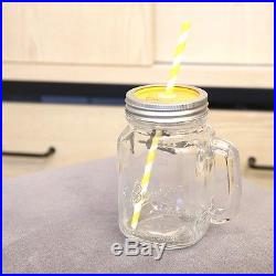 Mason Jar (Orange) Handle Lid-Switch Straw Drinking Mug Glass Party Gift Decor