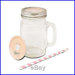 Mason Jar (Pink) Handle Lid-Switch Straw Drinking Mug Glass Party Gift Decor