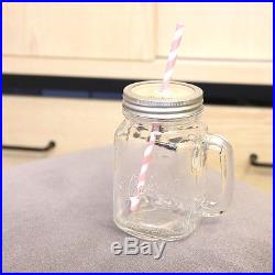 Mason Jar (Pink) Handle Lid-Switch Straw Drinking Mug Glass Party Gift Decor