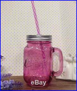 Mason Jar (Purple) Handle Lid Straw Vintage Drinking Mug Glass -Party Gift Decor