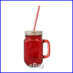 Mason Jar (Red) Handle Lid Straw Vintage Drinking Mug Glass Party Gift Decor