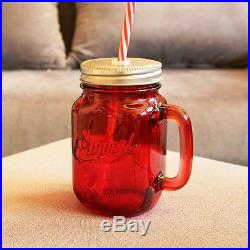 Mason Jar (Red) Handle Lid Straw Vintage Drinking Mug Glass Party Gift Decor