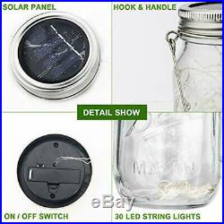 Mason Jar Solar Lights, 30 LED Hanging Outdoor Handle, Lantern For Lawn, 6 Pack