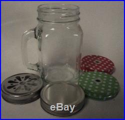 Mason Jar with Handle-Plain Glass- Choice of Lid Colour Drinking Mug Cocktails