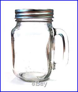 Mason Jar with Handle (Silver lid with hole for straw) Pack of 48