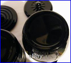 Matching Pair Hand Painted BLACK AMETHYST GLASS COOKIE JAR & ICE BUCKET W Handle