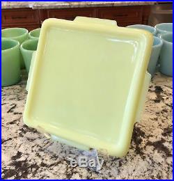 McKee Seville Yellow Glass Square Tab Handled Refrigerator Box Dish Jar Lid
