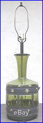 Mid Century Modern Green Glass Table Lamp Handled Ginger Jar Urn